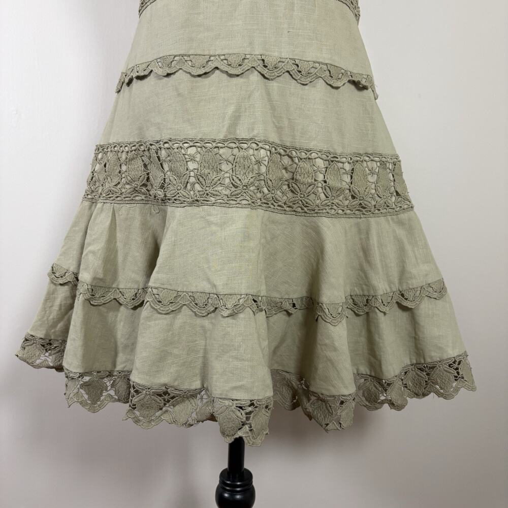 Endless Rose Plunging V-Neck Lace Trim Tiered Mini Dress Sage Green S Boho Fairy - Picture 4 of 13